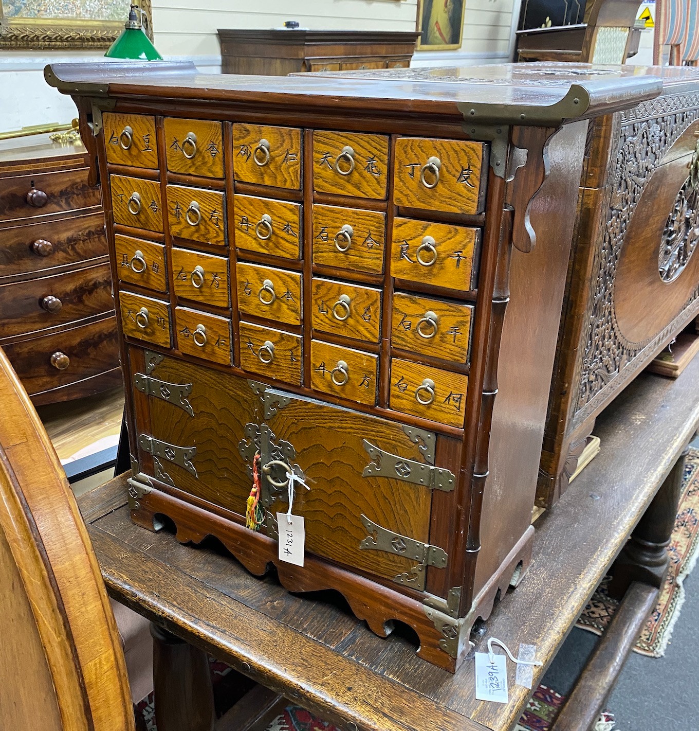A Chinese elm medicine cabinet, width 65cm, depth 25cm, height 64cm